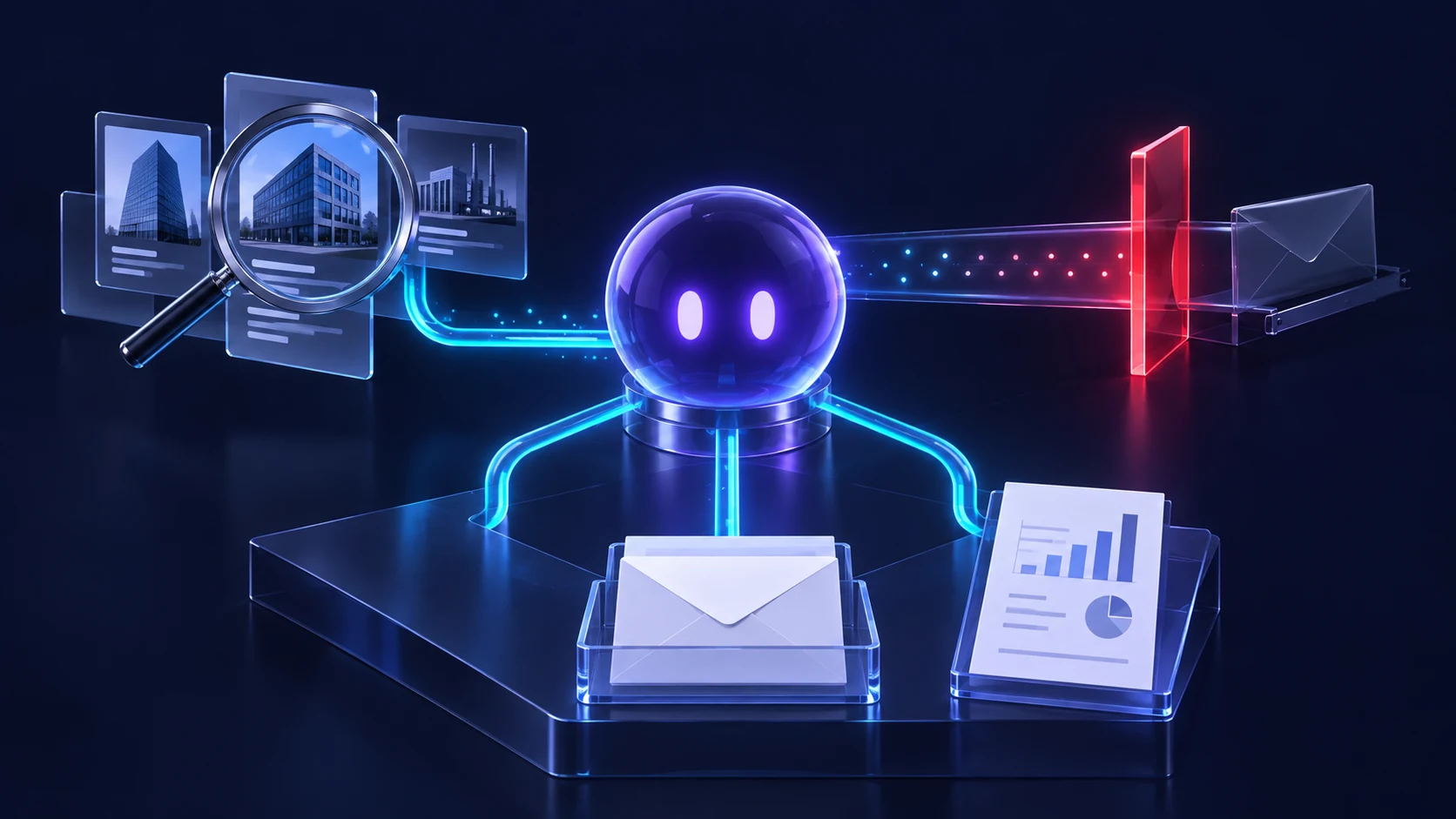 Agente de software preparando documentos ante una barrera de permisos.