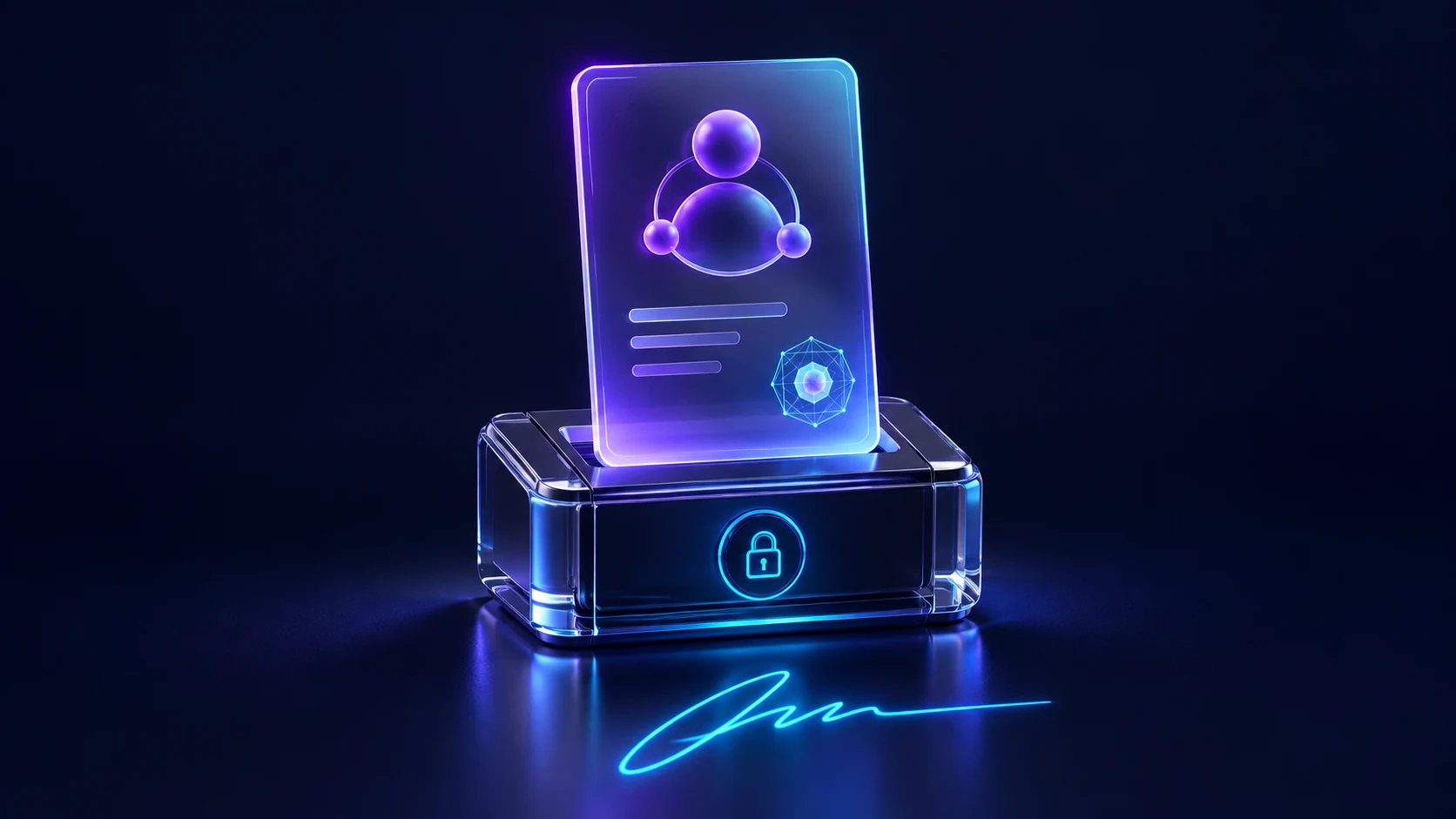 Credencial de Argos sobre una base de emisión con luz violeta.
